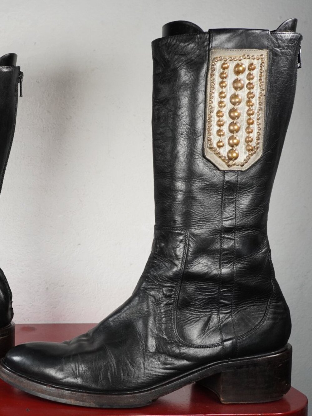 Women's Diana Broussard Italian Black Leather Mid-Calf Cowboy Western Boots 10